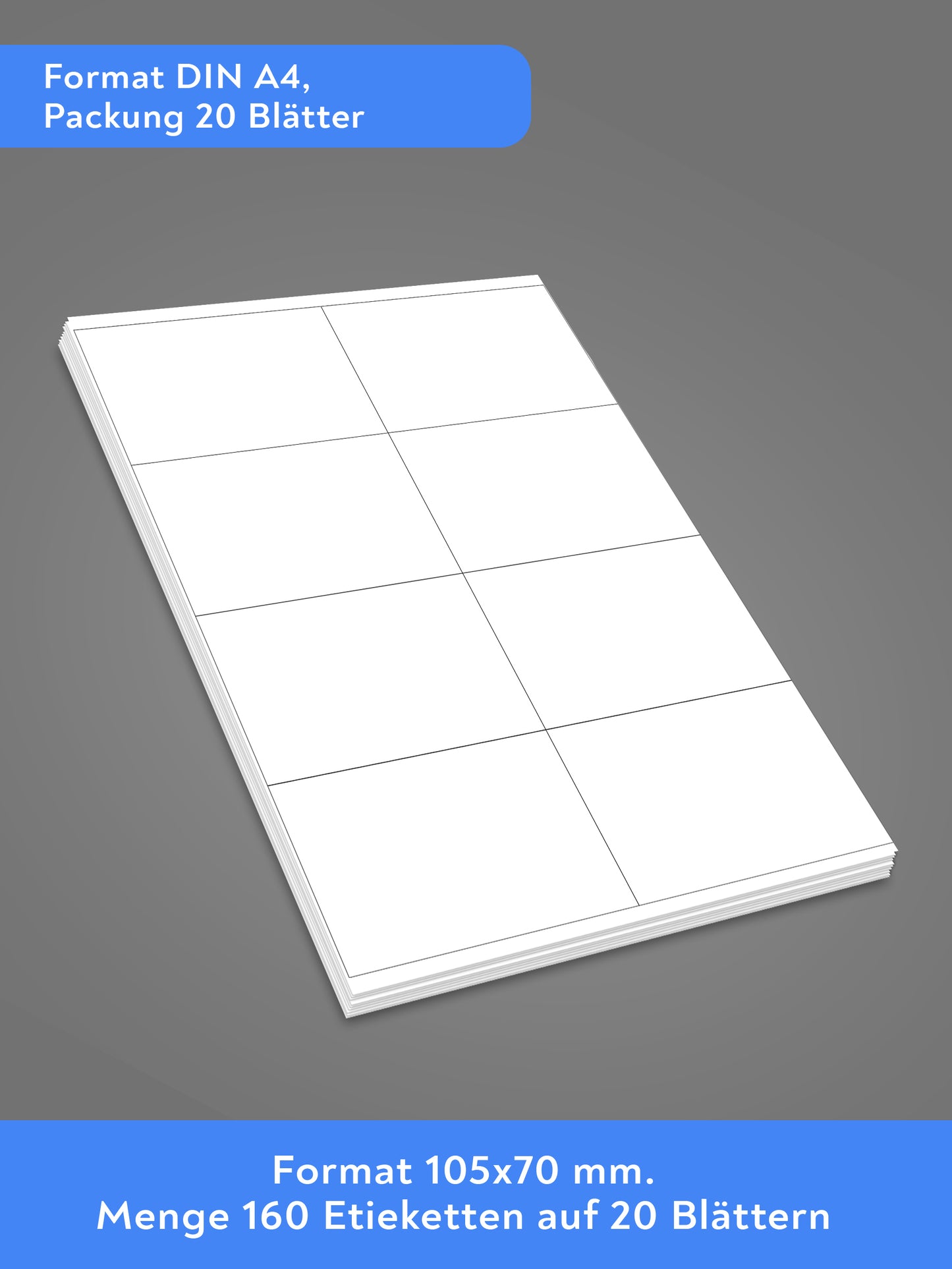 Universal Etiketten Selbstklebend, 105 mm x 70 mm, 8 Etikett pro Blatt, 20 Blätter